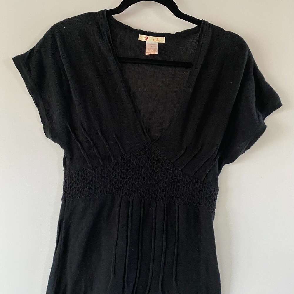 TULLE Knit Black Sweater Dress 100% Cotton SIze L - Picture 1 of 12